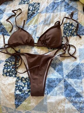 Brown Triangle String Bikini Set
